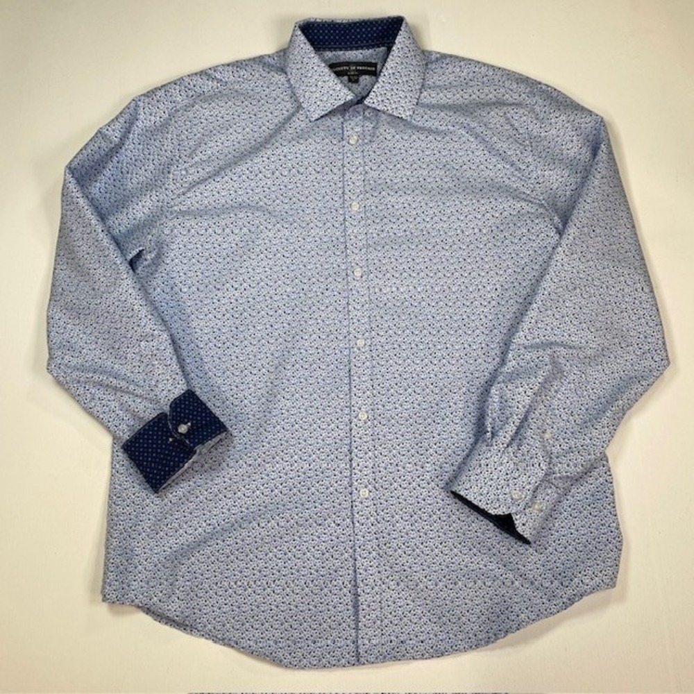 Society of Threads Mens Slim Fit Dress Shirt Blue White Floral Print Size L 16.5